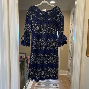 India Batik Blue black and white waxed cotton Dress